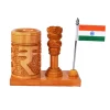 Wooden Rupee Pen Stand, Ashok Pillar and Indian Flag for Office Use - Image 3