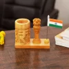Wooden Rupee Pen Stand, Ashok Pillar and Indian Flag for Office Use - Image 2