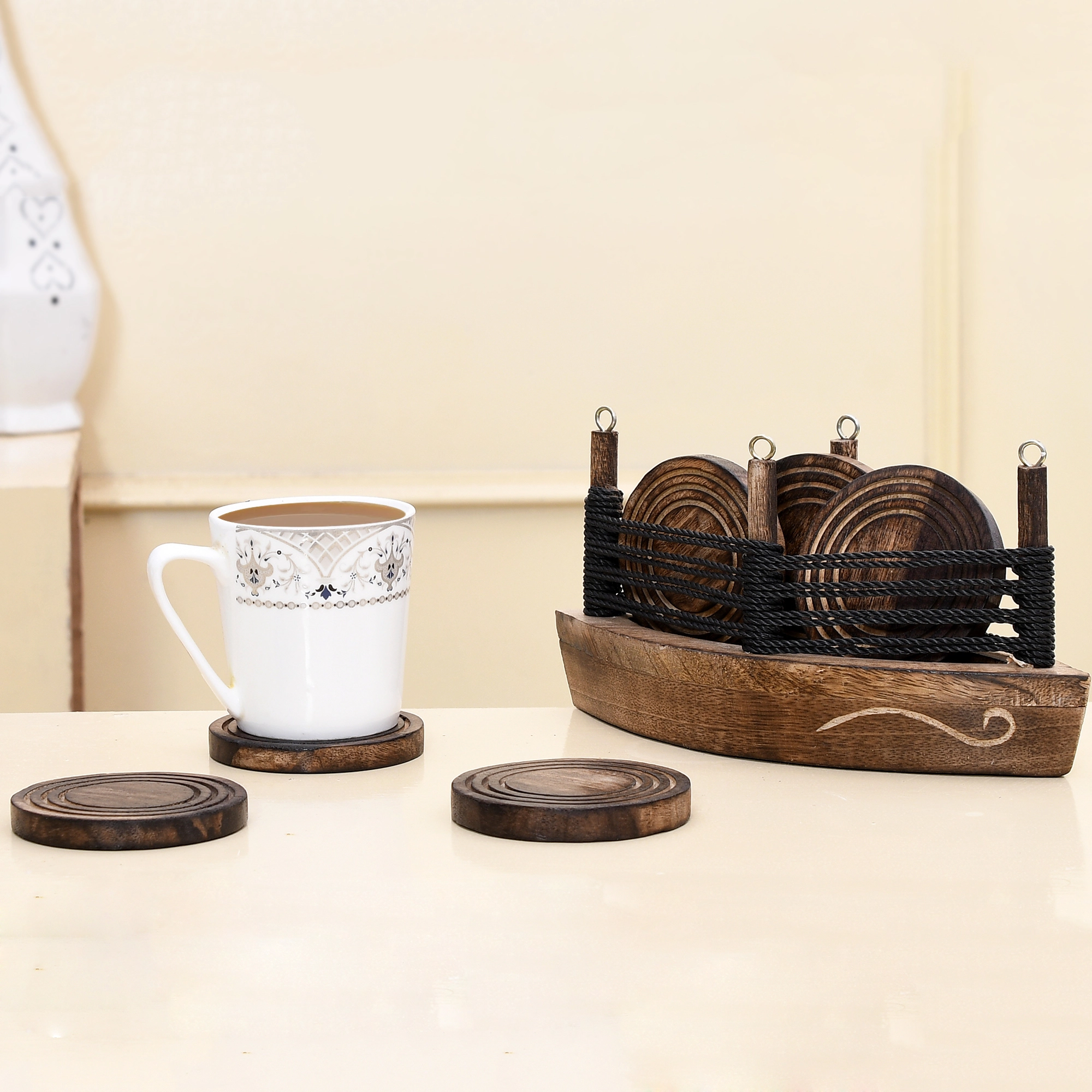 Tea coasters set of 6 with stand