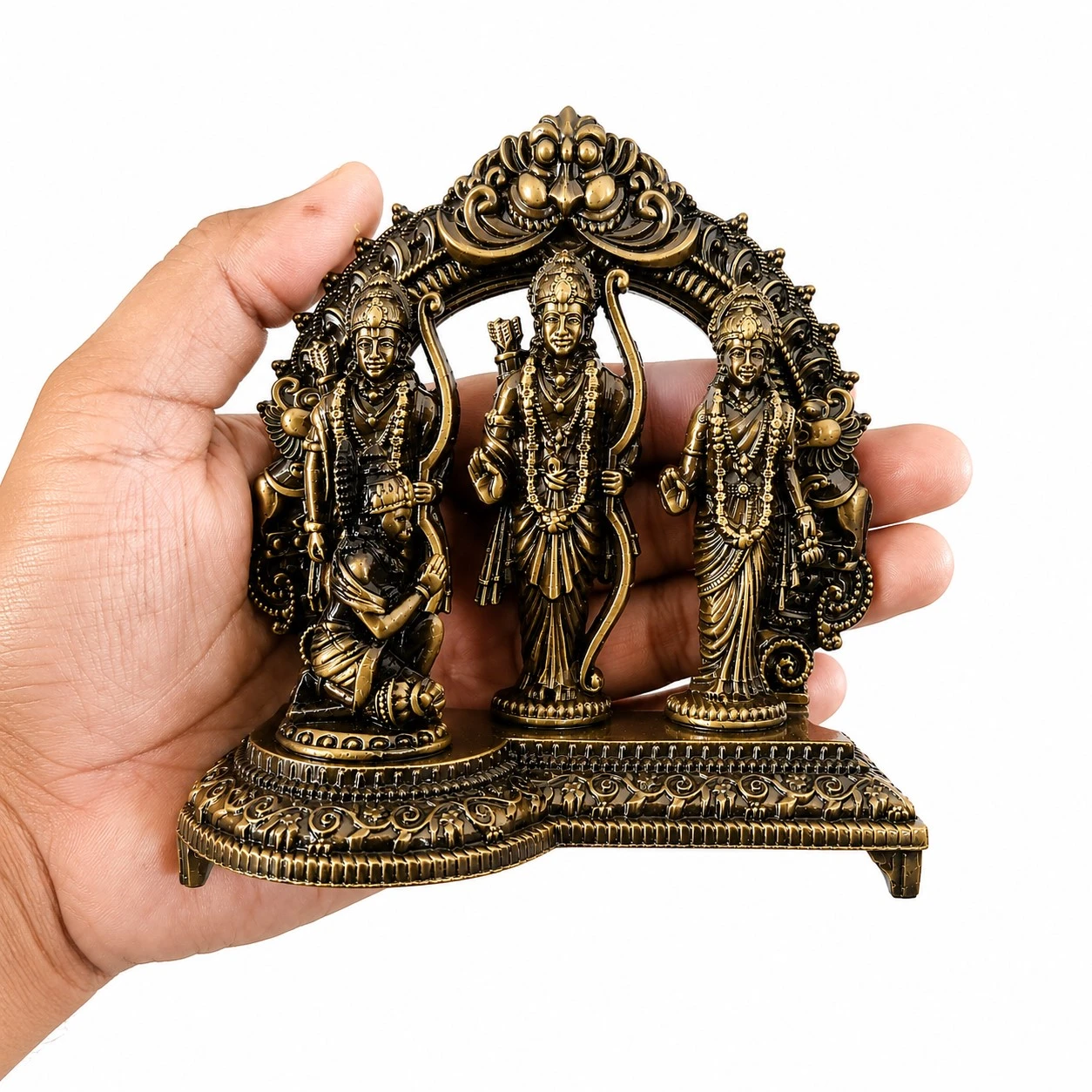 Metal Ram Darbar Idol with Hanuman Statue for Home Temple, Pooja Room, Decorative Hindu God Murti, Antique Finish Religious Showpiece (10x5x10cm, 300g) - Image 4