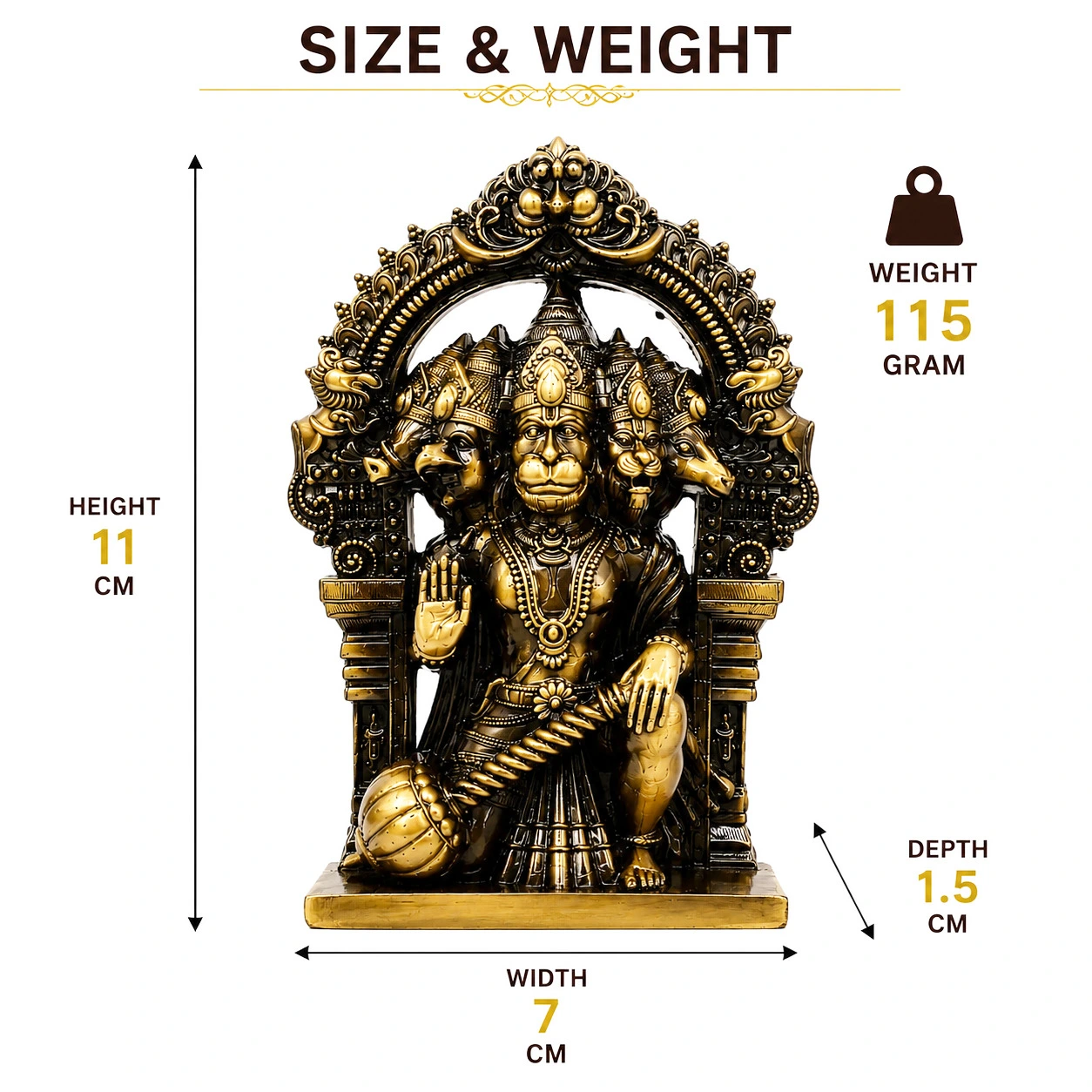 Metal Panchmukhi Hanuman Idol for Home Decor & Puja, Decorative Lord Hanuman Murti for Office Desk, Temple (7x1.5x11 CM ,120 Gram) - Image 7