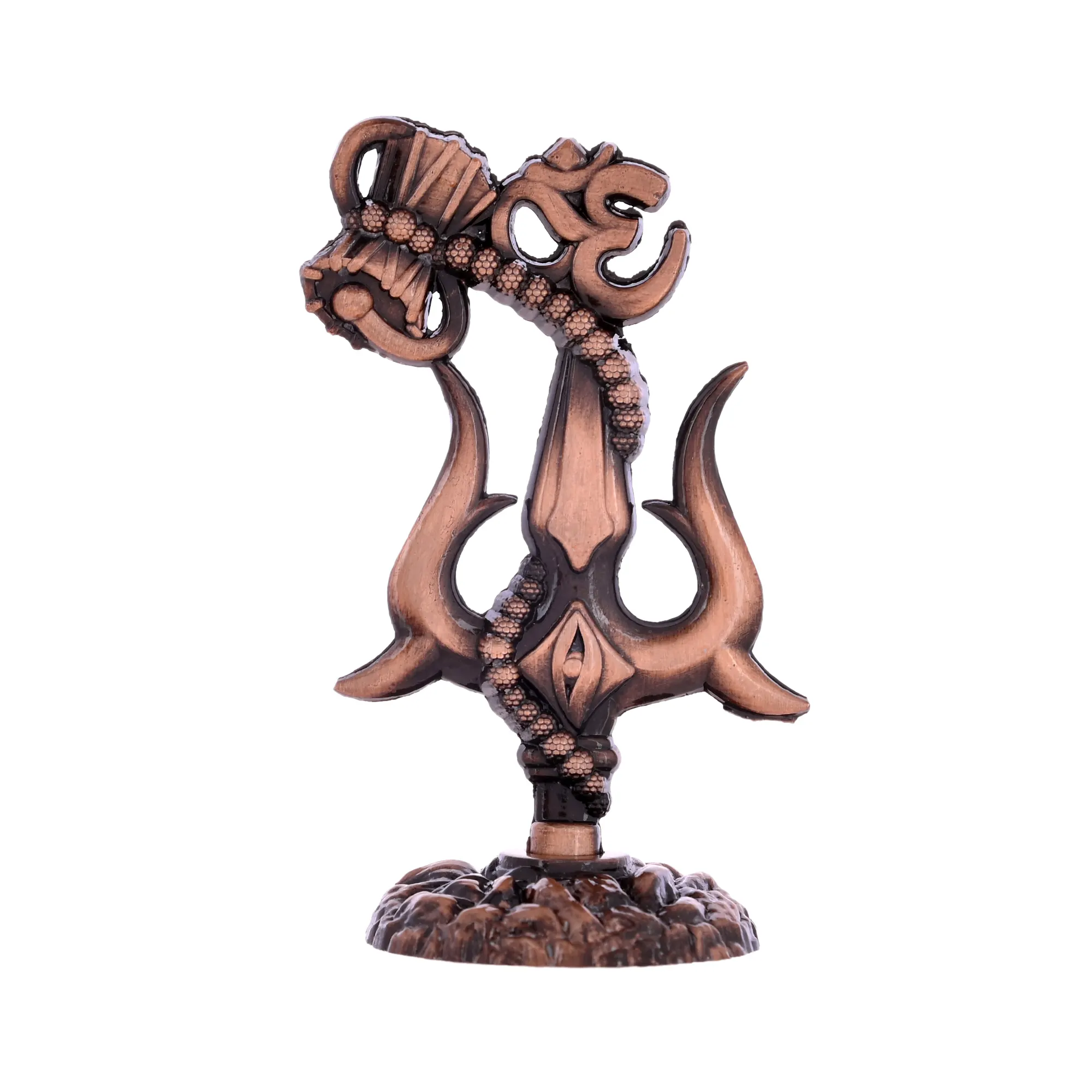 Metal Shiv Trishul for Car Dashboard with Om Damru, Decorative Shiv Trishul Idol for Car Dashboard, Home Temple, Office Desk, Antique Finish Spiritual Dashboard Accessory (4x4x9 cm, Copper) - Image 6