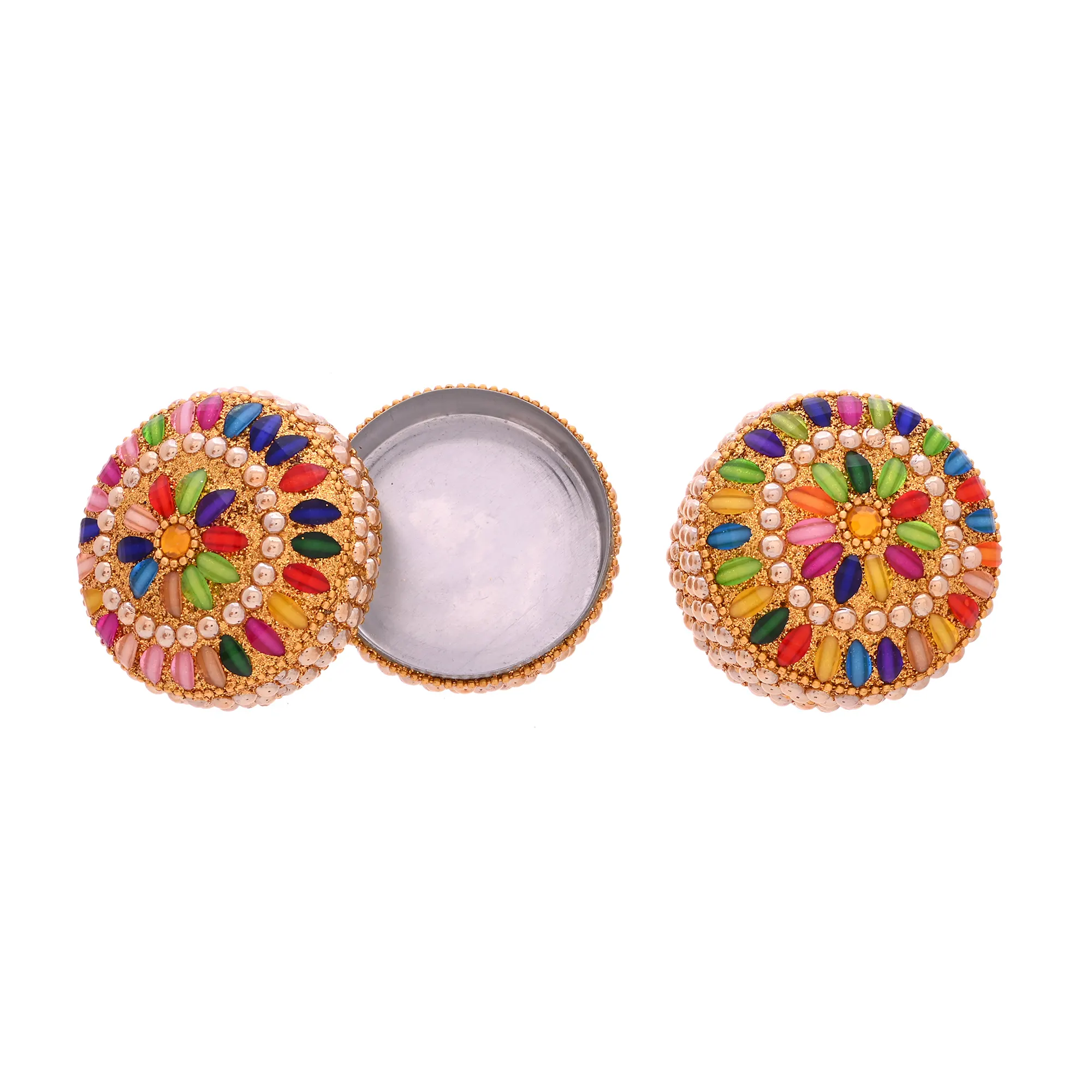 Handmade Small Jewelry Storage Organizer for Women, Multicolor Beaded Trinket Box for Earrings, Rings & Small Accessories (Golden, Set of 2) - Image 5