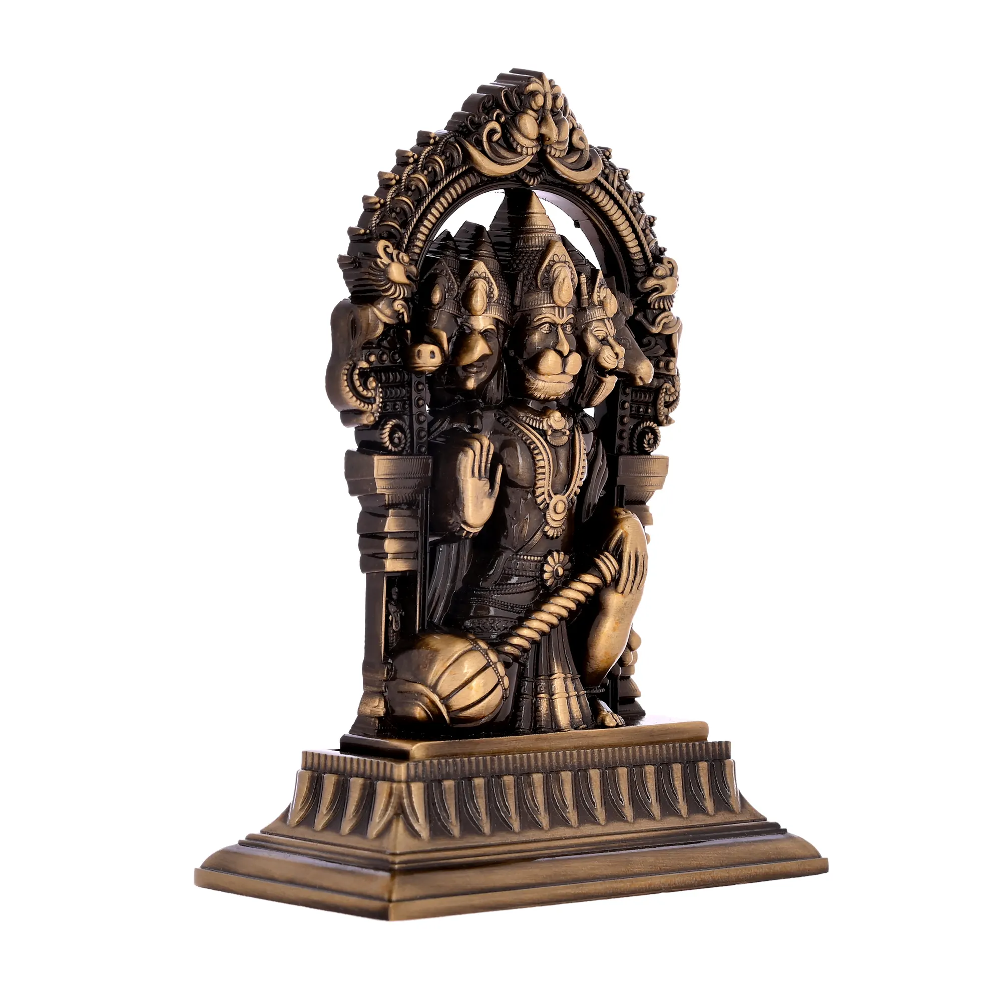 Metal Panchmukhi Hanuman Murti for Home Decor & Pooja Room, Antique Finish Hanuman Statue, Hindu Religious Murti for Temple, Office, Living Room & Gift (13x4.5x10 cm, 185g) - Image 3