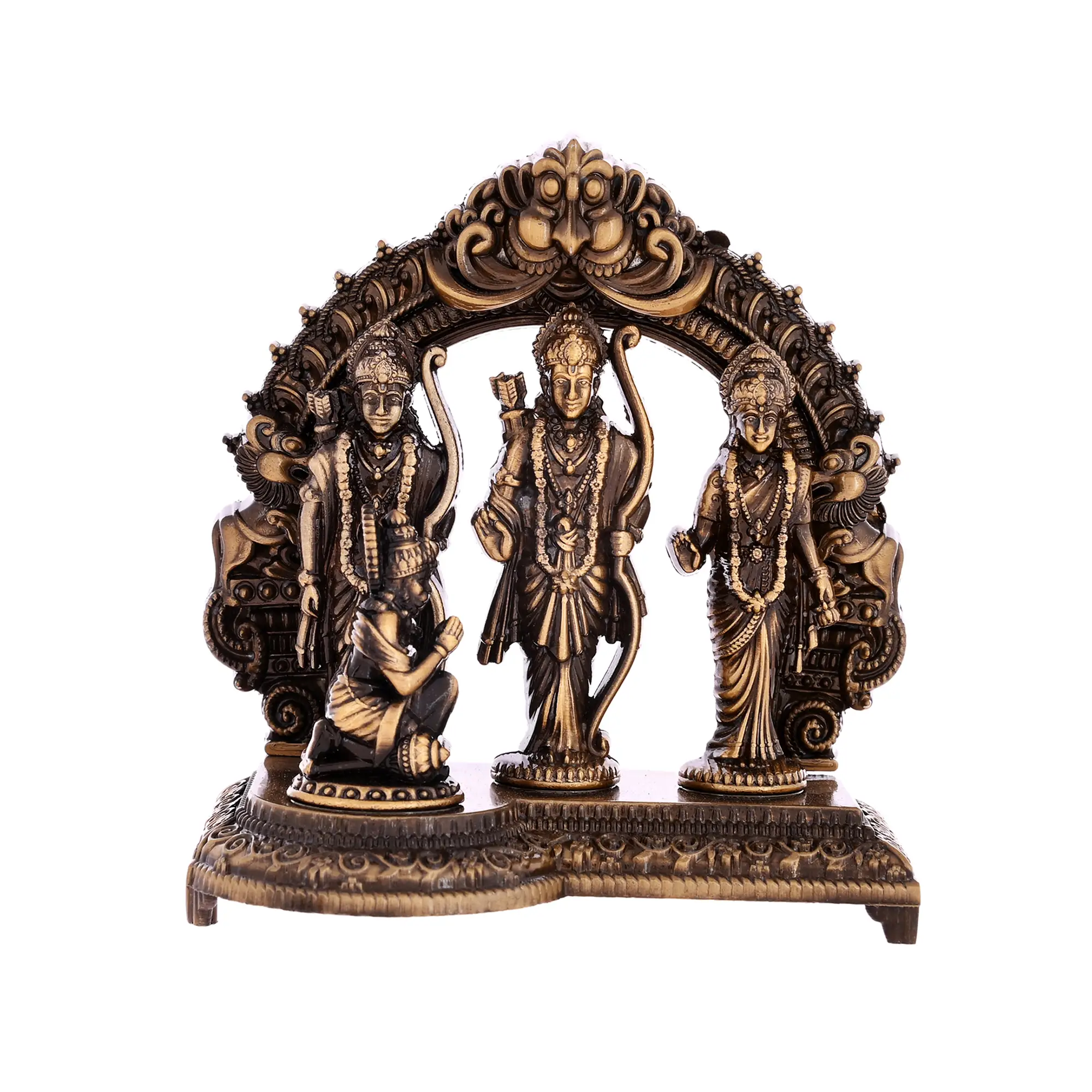 Metal Ram Darbar Idol with Hanuman Statue for Home Temple, Pooja Room, Decorative Hindu God Murti, Antique Finish Religious Showpiece (10x5x10cm, 300g) - Image 3