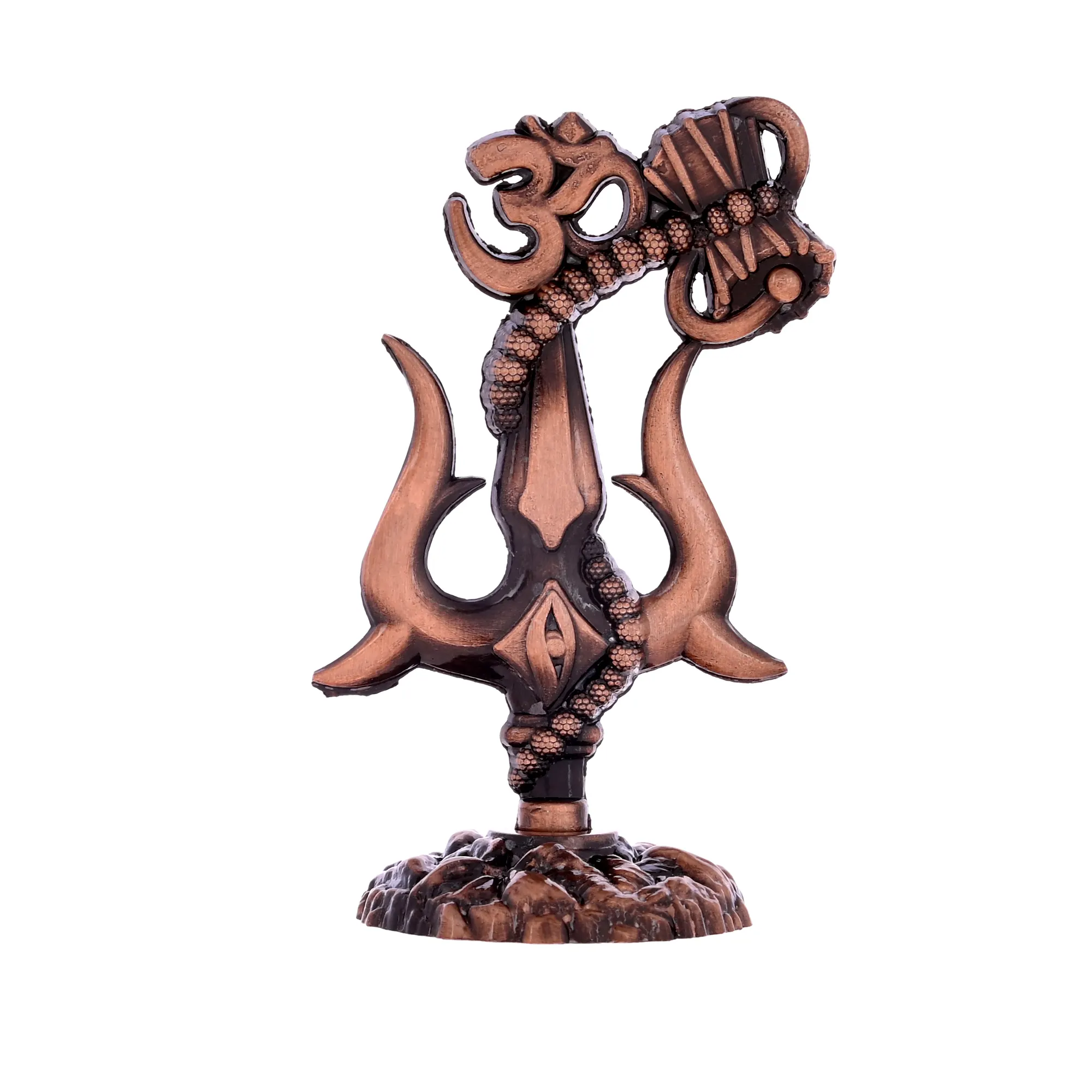 Metal Shiv Trishul for Car Dashboard with Om Damru, Decorative Shiv Trishul Idol for Car Dashboard, Home Temple, Office Desk, Antique Finish Spiritual Dashboard Accessory (4x4x9 cm, Copper) - Image 5