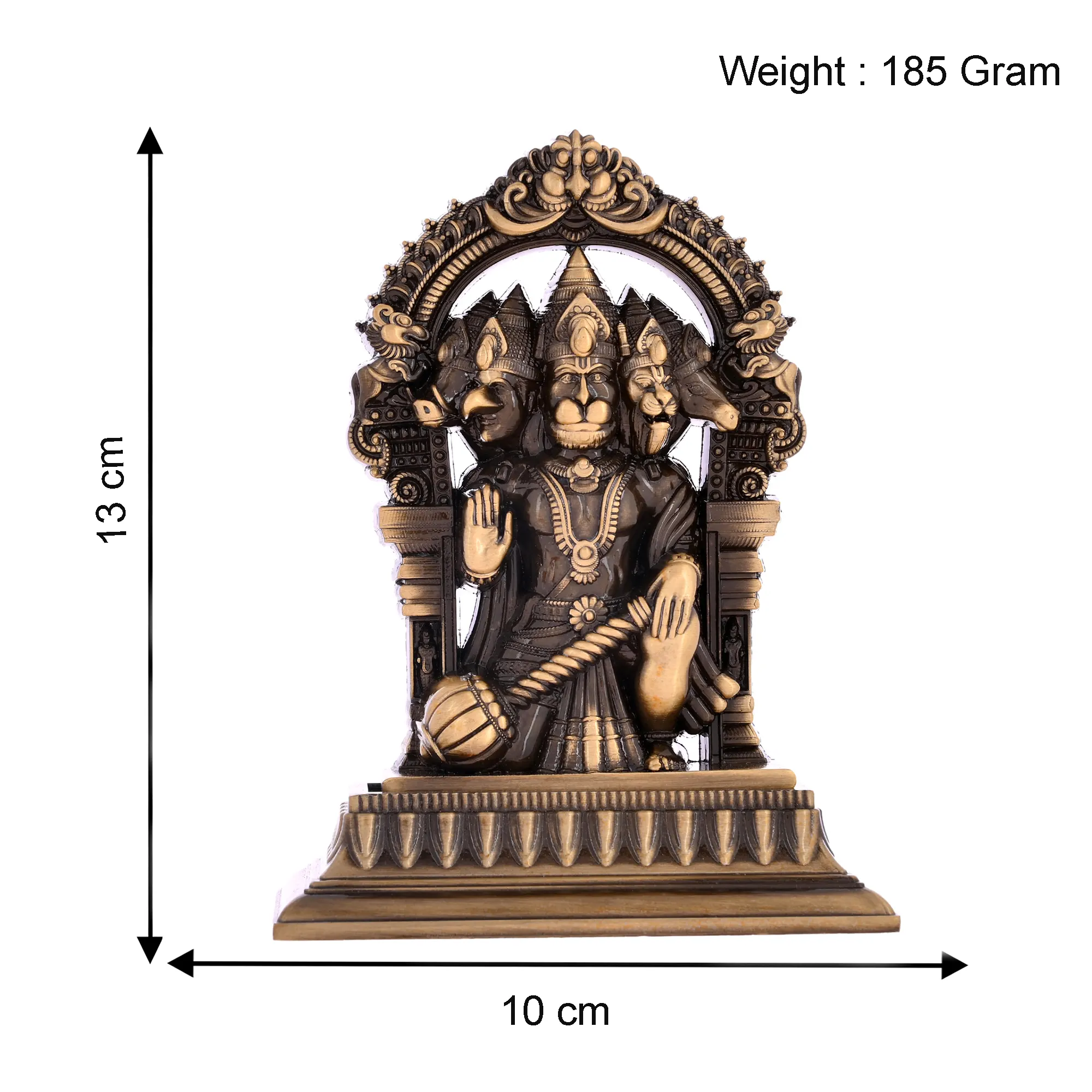 Metal Panchmukhi Hanuman Murti for Home Decor & Pooja Room, Antique Finish Hanuman Statue, Hindu Religious Murti for Temple, Office, Living Room & Gift (13x4.5x10 cm, 185g) - Image 2