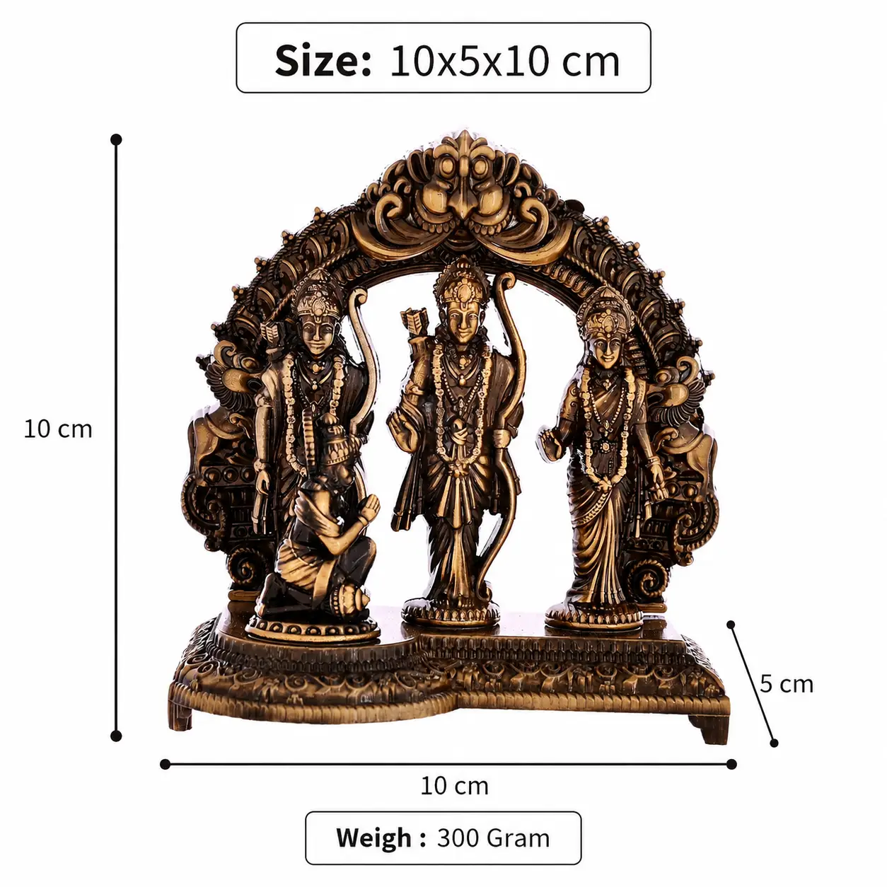 Metal Ram Darbar Idol with Hanuman Statue for Home Temple, Pooja Room, Decorative Hindu God Murti, Antique Finish Religious Showpiece (10x5x10cm, 300g) - Image 2