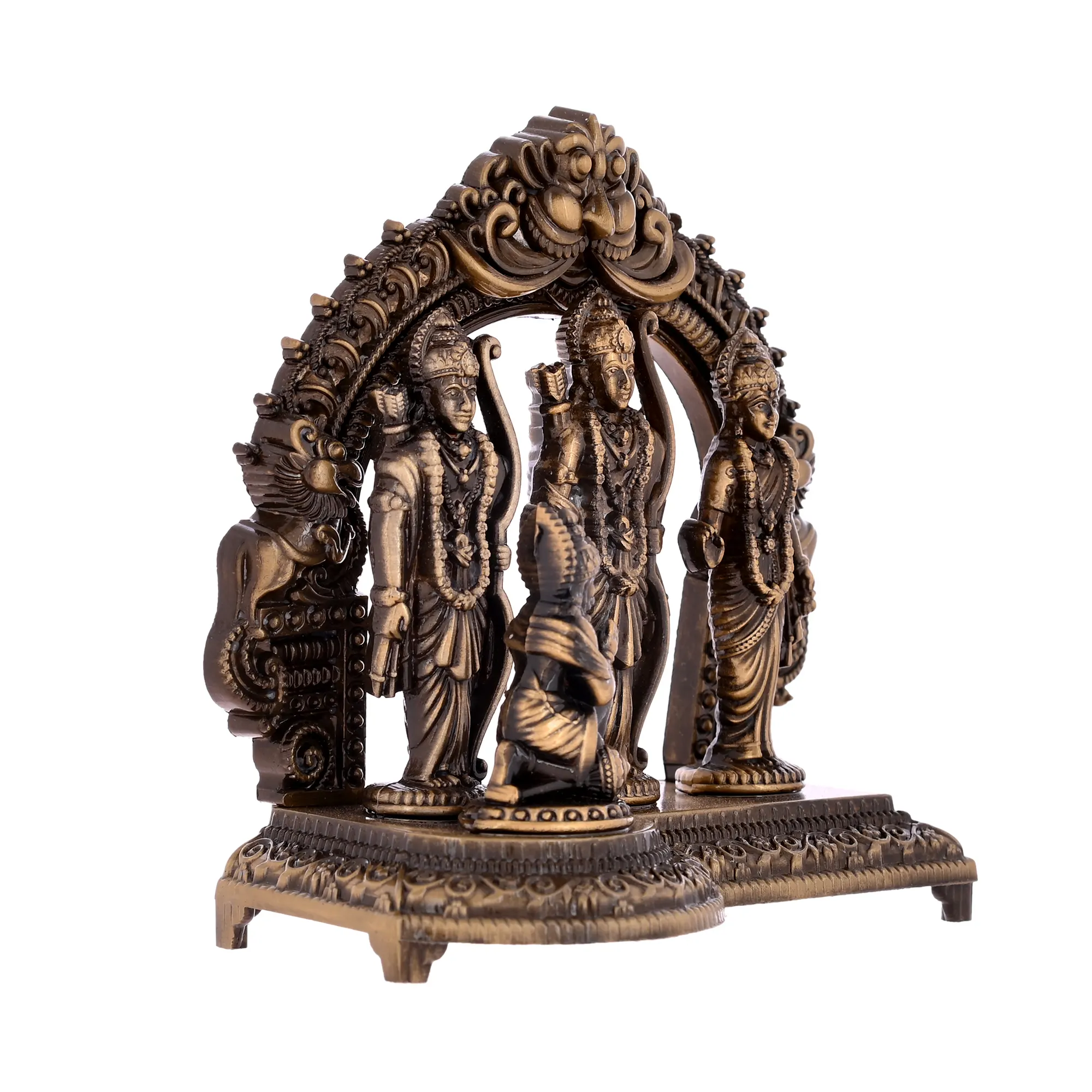 Metal Ram Darbar Idol with Hanuman Statue for Home Temple, Pooja Room, Decorative Hindu God Murti, Antique Finish Religious Showpiece (10x5x10cm, 300g) - Image 4