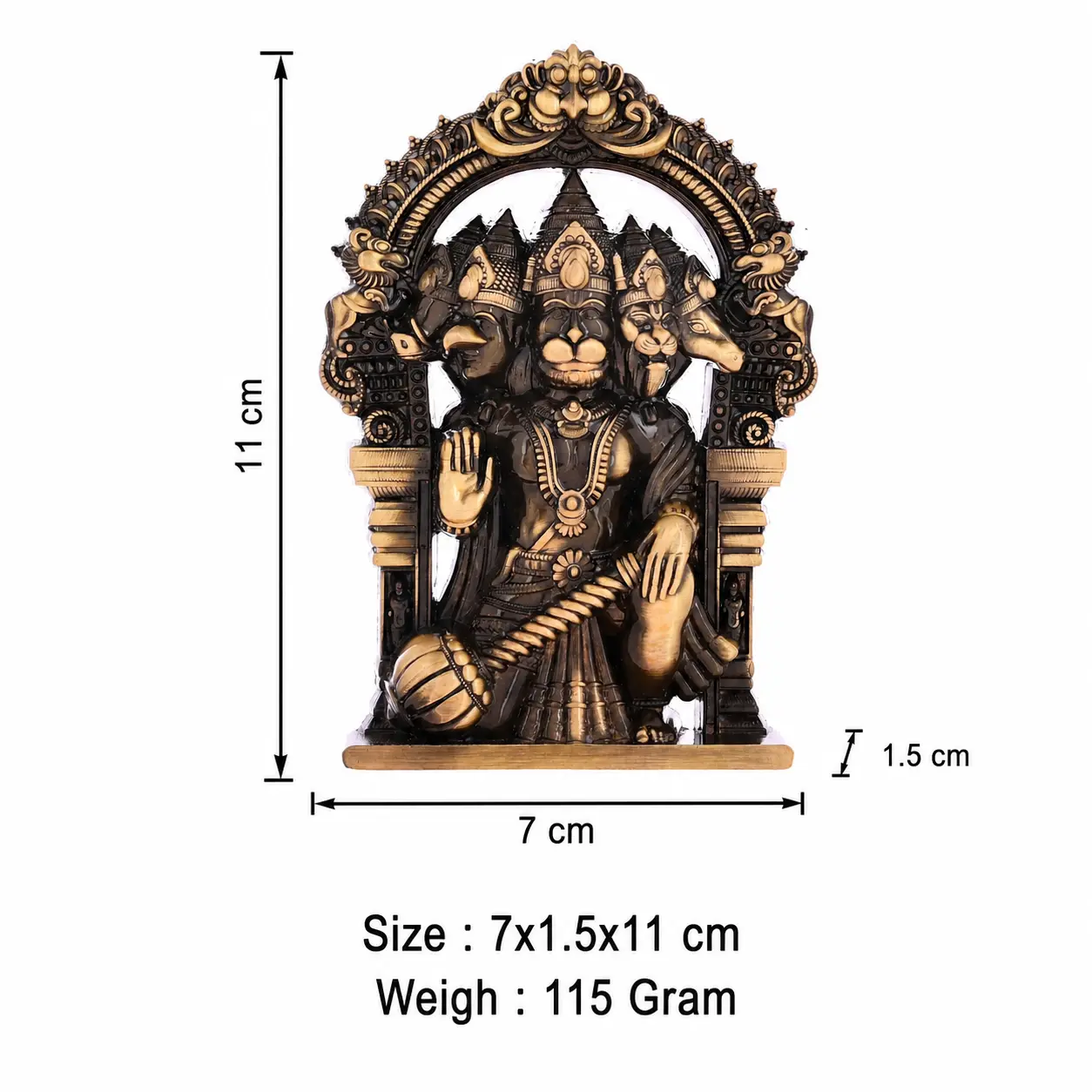 Metal Panchmukhi Hanuman Idol for Home Decor & Puja, Decorative Lord Hanuman Murti for Office Desk, Temple (7x1.5x11 CM ,120 Gram) - Image 2