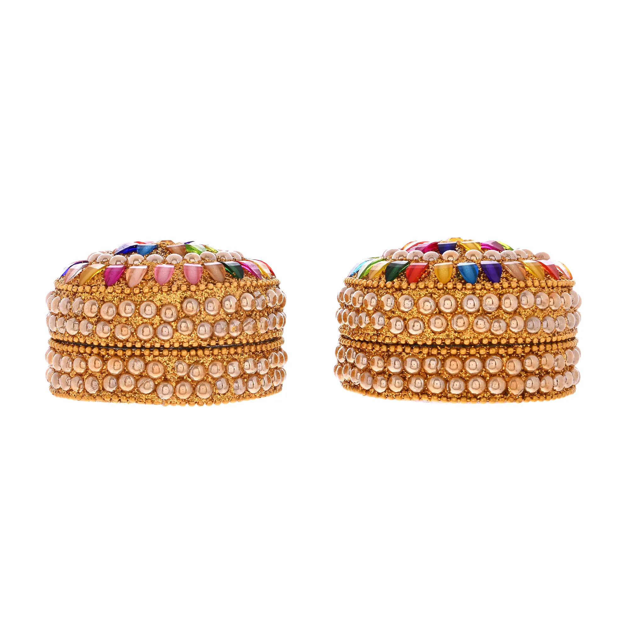 Handmade Small Jewelry Storage Organizer for Women, Multicolor Beaded Trinket Box for Earrings, Rings & Small Accessories (Golden, Set of 2) - Image 6