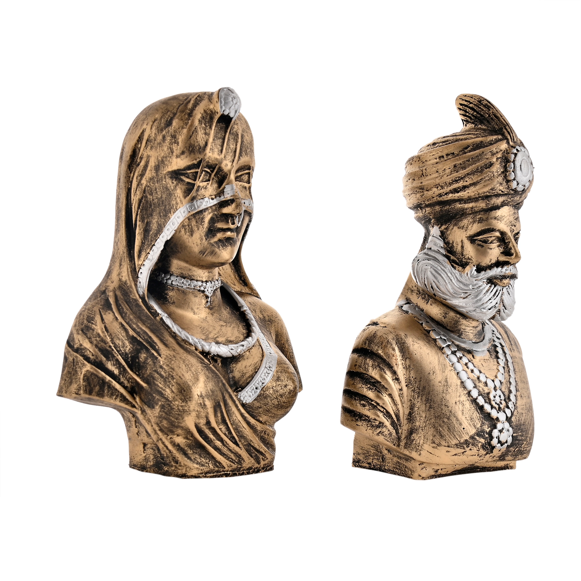 Rajasthani Couple Statue : Polyresin Traditional Decorative Showpiece, Antique Finish Ethnic Figurine Pair for Home Décor, Royal Indian Art Tabletop Ornament, Living Room Office Shelf Decoration - Image 4