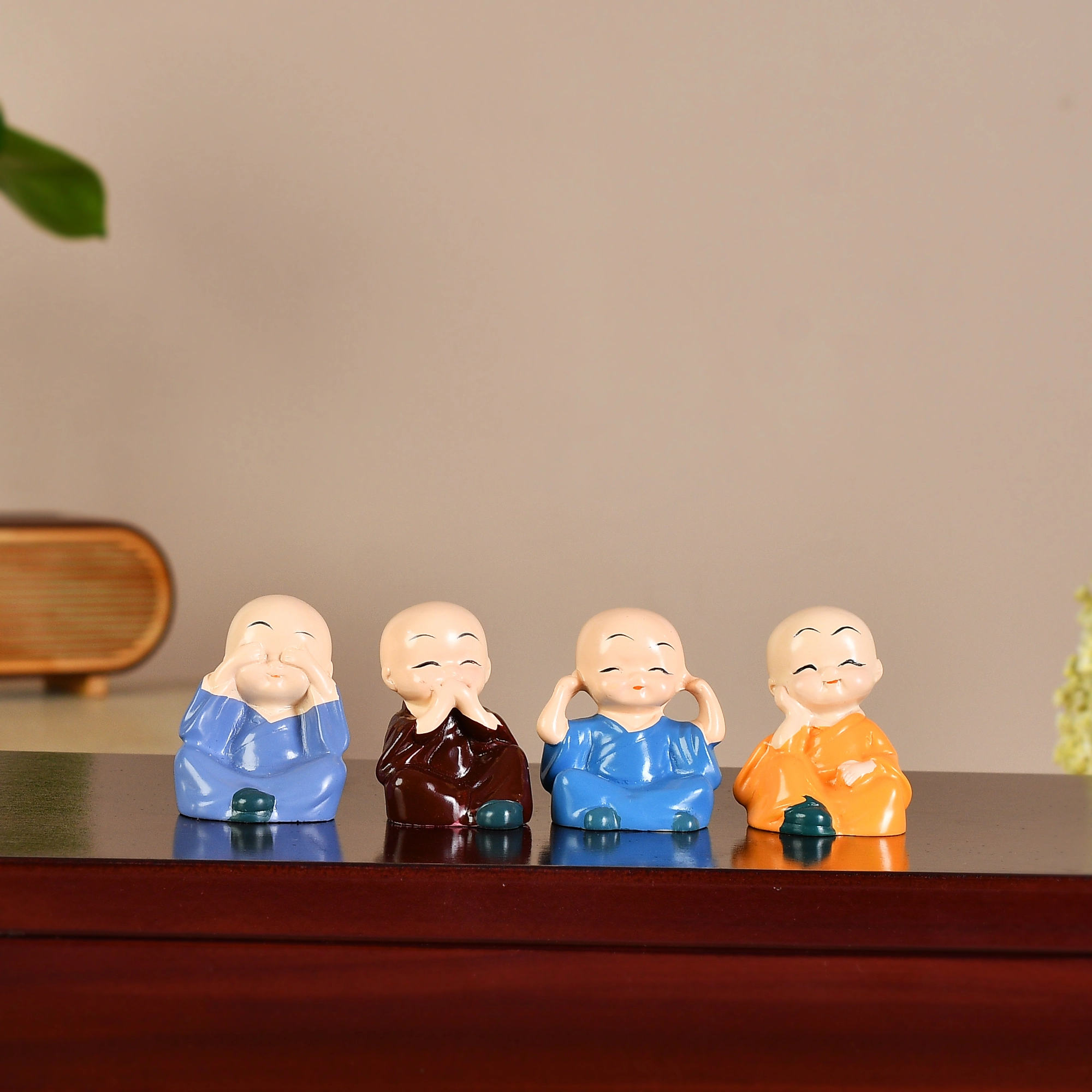 Bhaiya Bhabhi Rakhi Set- Rakhi Gift Combo for Brother & Family with 4 Cute Monk Buddha Figurines, 4 Designer Rakhis, Greeting Card, Roli Chawal Pack, Raksha Bandhan Gift Set for Bhaiya Bhabhi & Kids - Image 2