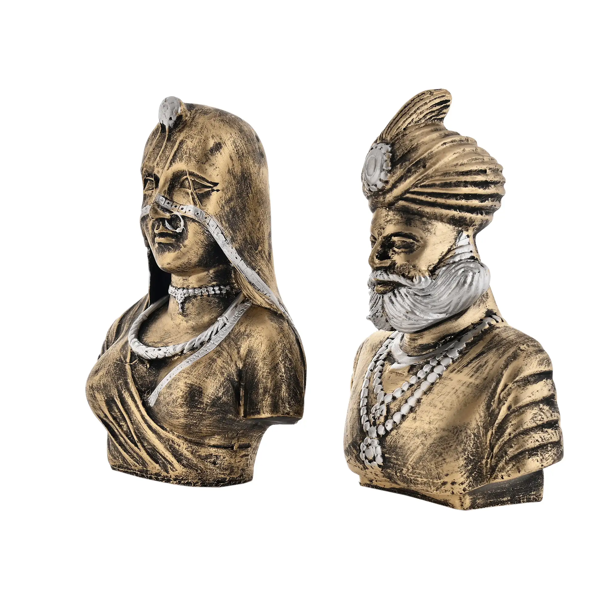 Rajasthani Couple Statue : Polyresin Traditional Decorative Showpiece, Antique Finish Ethnic Figurine Pair for Home Décor, Royal Indian Art Tabletop Ornament, Living Room Office Shelf Decoration - Image 6