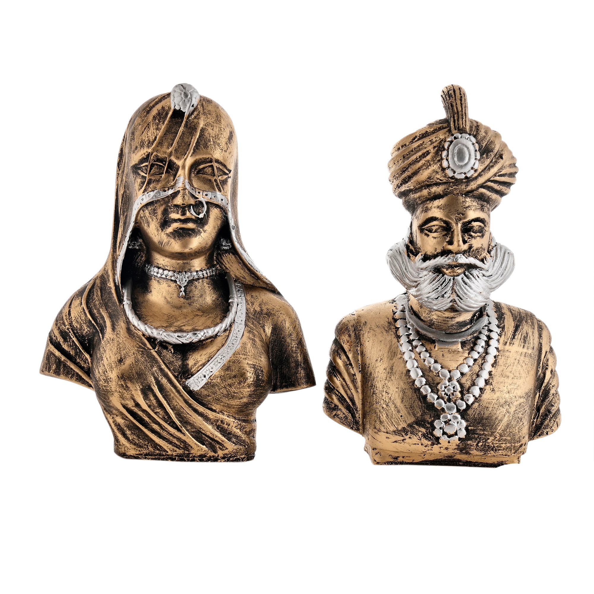 Rajasthani Couple Statue : Polyresin Traditional Decorative Showpiece, Antique Finish Ethnic Figurine Pair for Home Décor, Royal Indian Art Tabletop Ornament, Living Room Office Shelf Decoration - Image 7