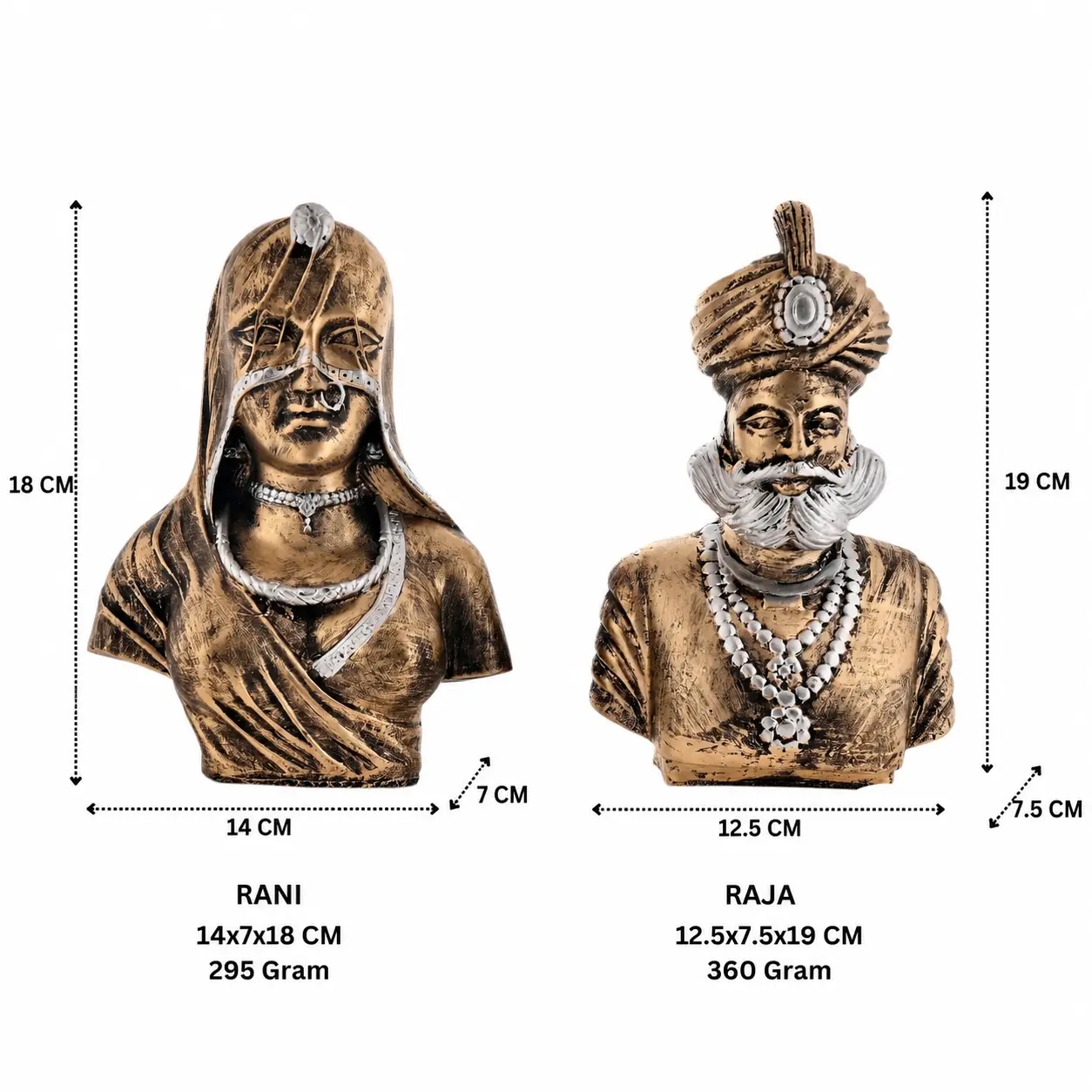 Rajasthani Couple Statue : Polyresin Traditional Decorative Showpiece, Antique Finish Ethnic Figurine Pair for Home Décor, Royal Indian Art Tabletop Ornament, Living Room Office Shelf Decoration - Image 2