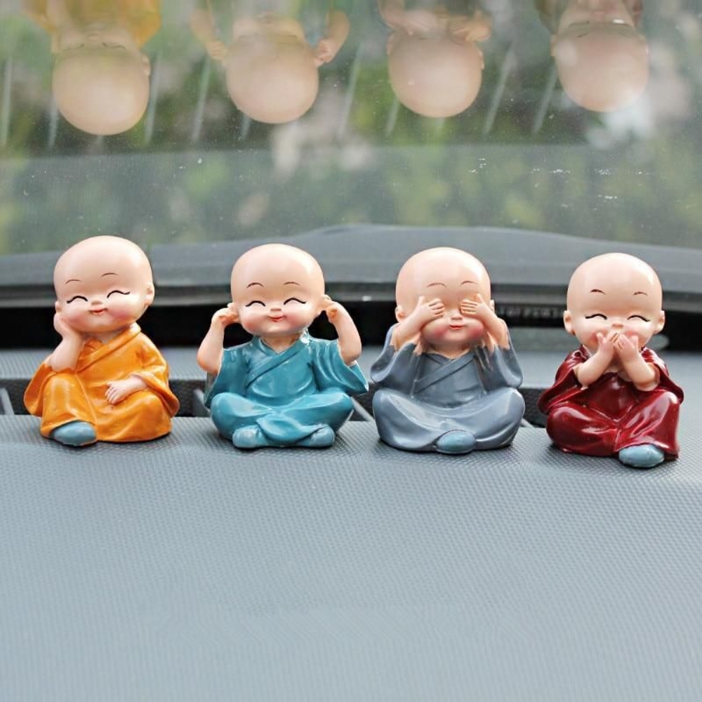 Craftam Polyresin Set of 4 Monk Buddha Statues Showpiece for Car Dashboard, Home Decoration (Multicolor)