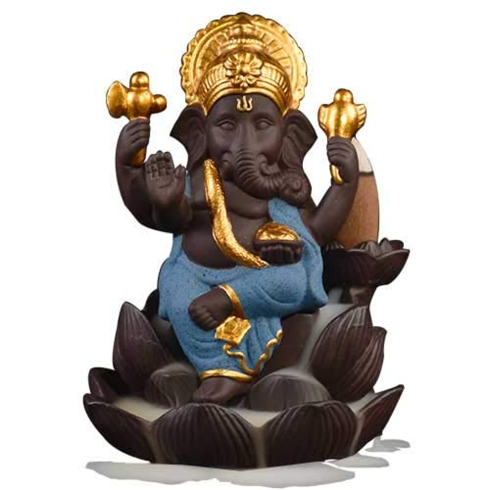 Ganesha Smoke Backflow Cone Incense Holder, Decorative Showpiece with 10 Free Smoke Backflow Scented Cone Incenses for Gift