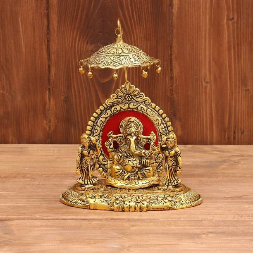 Metal Made Ganesh Murti at Singhashan with Ridhi Siddhi Idol