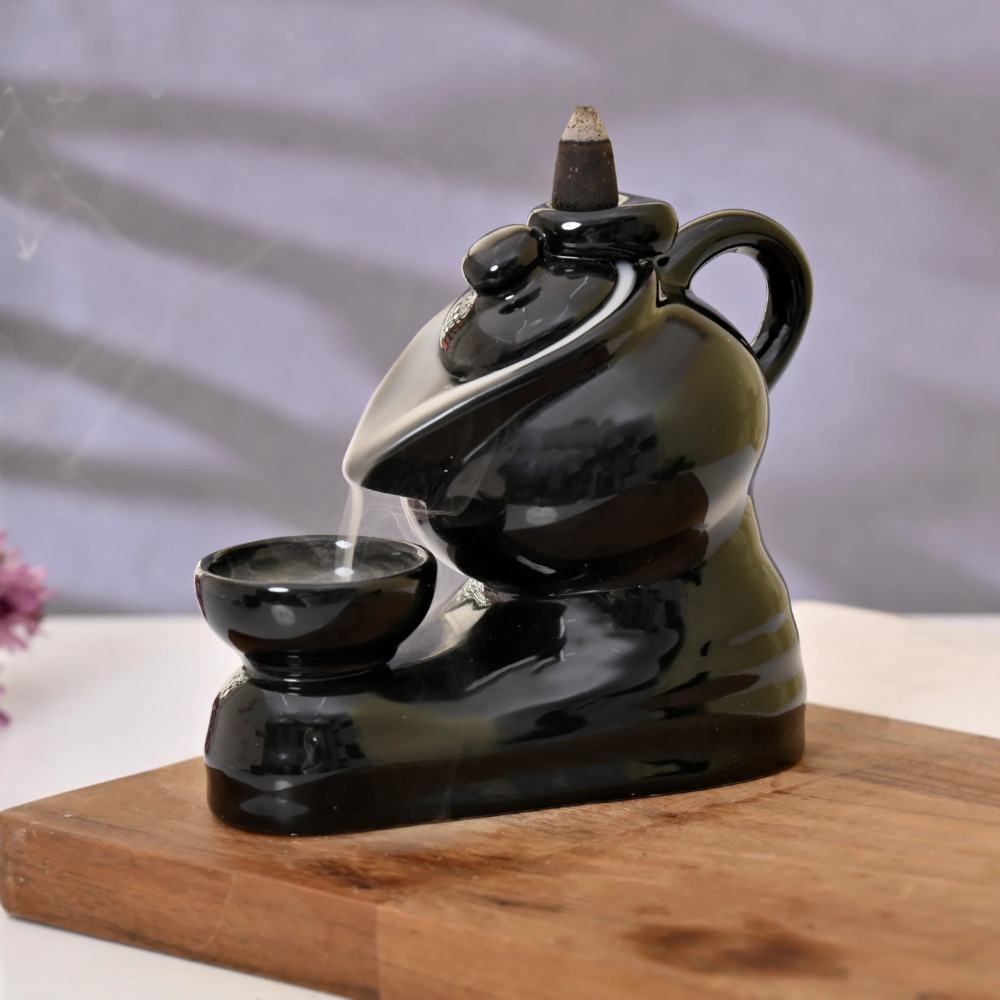 Ceramic Ketal Shape Backflow Incense Holder for Home Decor Gifts with 30 Smoke Cones