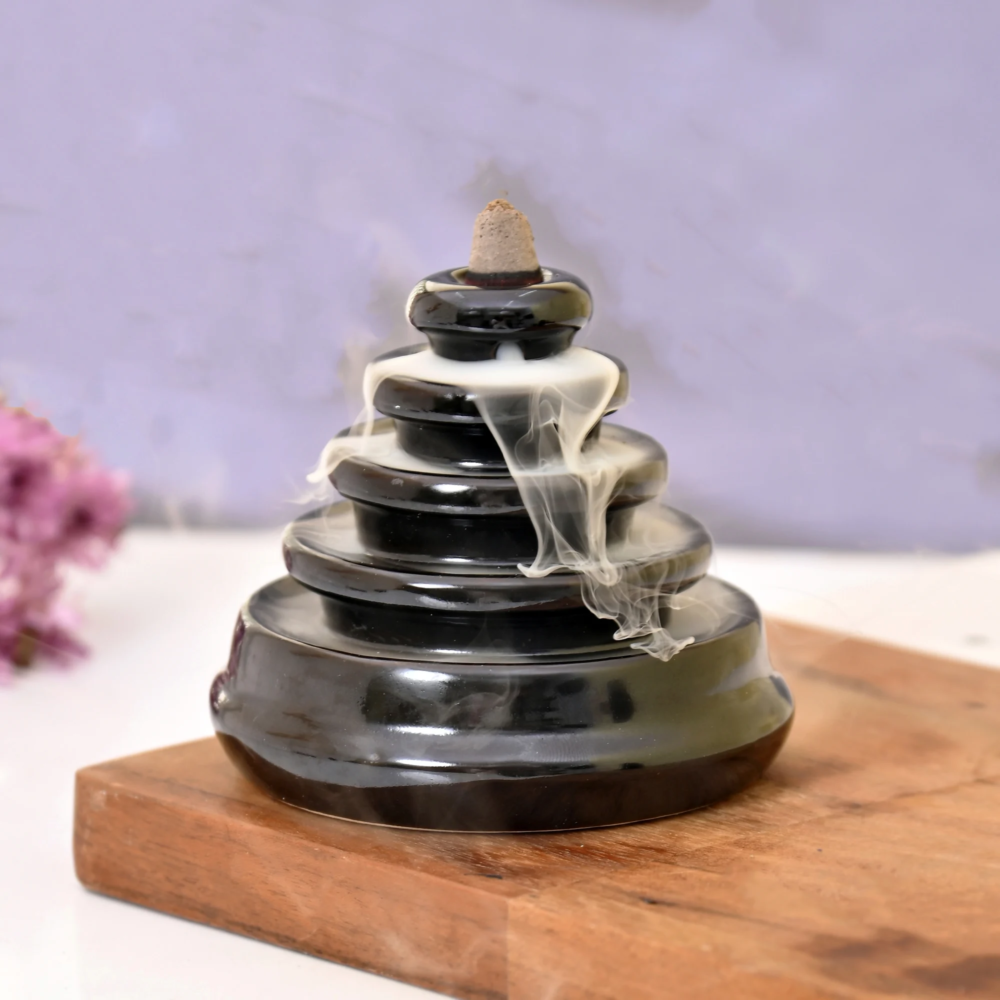 Ceramic Backflow Smoke Fountain Incense Holder for Home Decor Gifts with 20 Smoke Cones