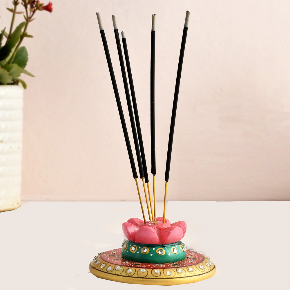 Marble Made, Kundan Embellished Agarbatti Stand, Incense Stick Stand Holder for Home Temple , Office and Gift