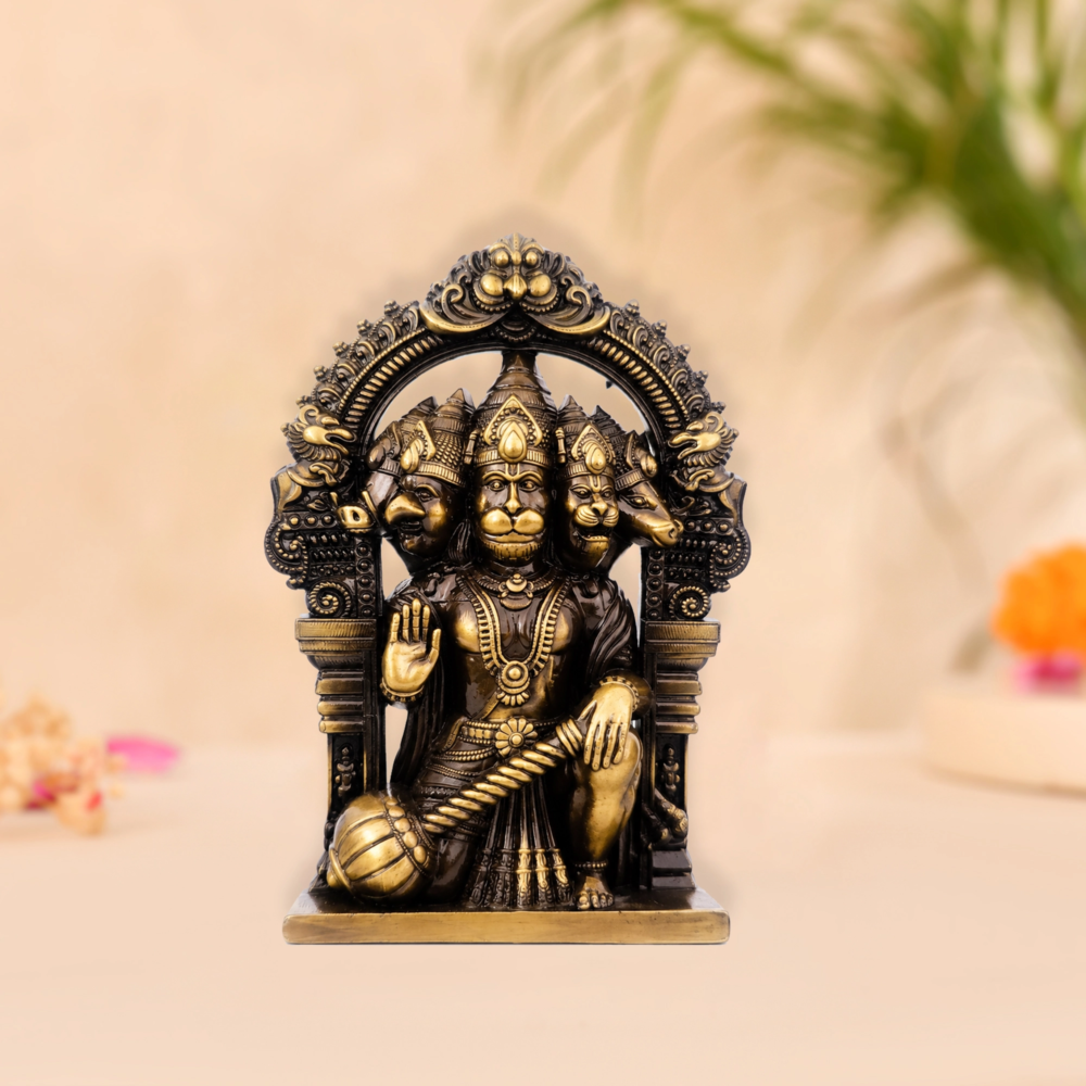Metal Panchmukhi Hanuman Idol for Home Decor & Puja, Decorative Lord Hanuman Murti for Office Desk, Temple (7&times;1.5&times;11 CM ,120 Gram)