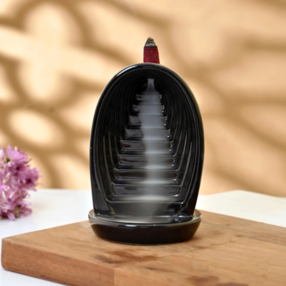 Ceramic Smoke Fountain Backflow Incense Burner for Home Decor Gifts with 30 Smoke Cones