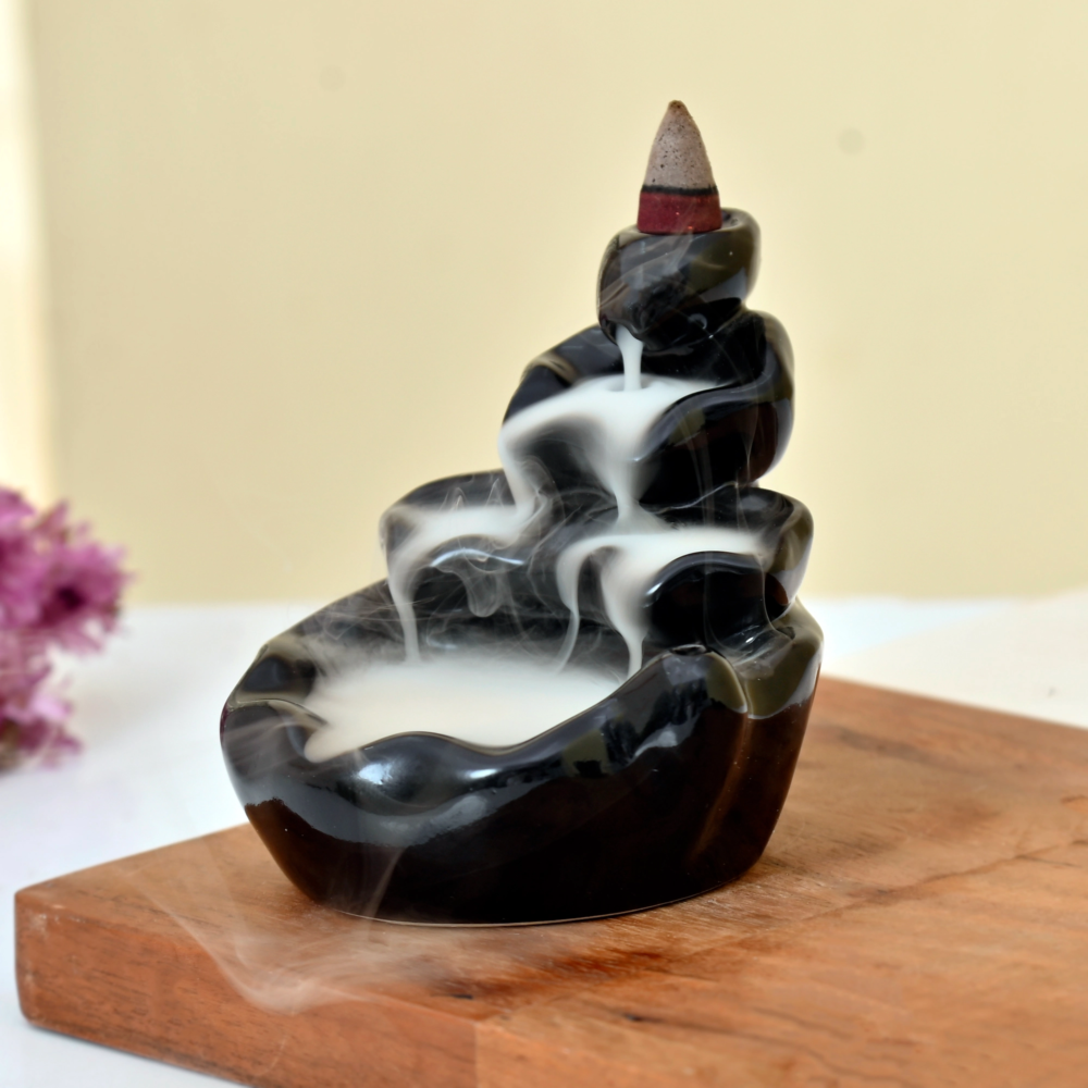 Ceramic Backflow Smoke Fountain Incense Cone Holder for Home Decor Gifts with 20 Smoke Cones