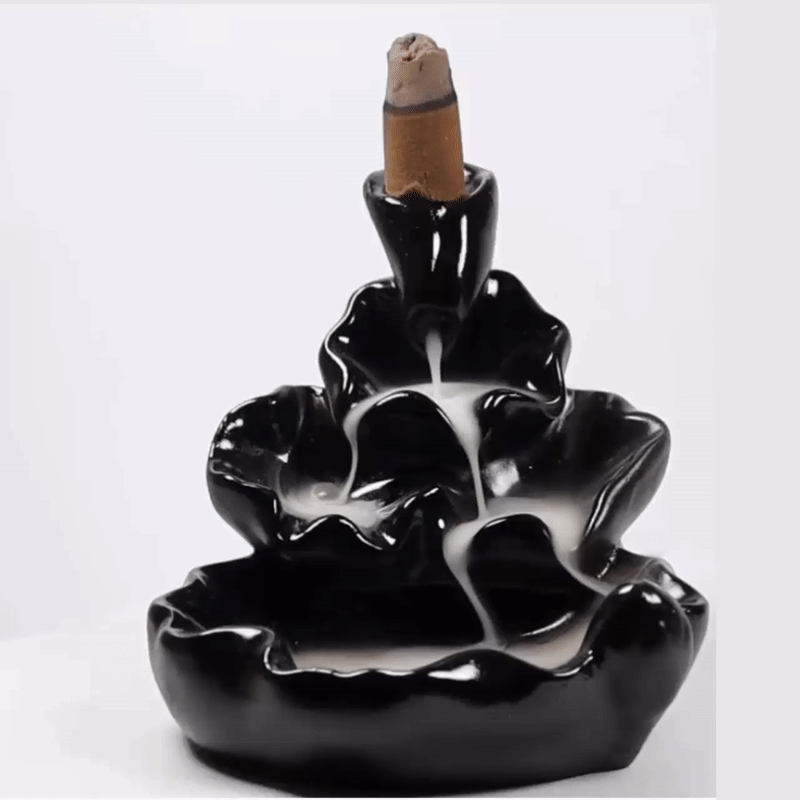 Smoke Backflow Fountain Cone Incense Holder Showpiece Figurine with Free 20 Back Flow Incense Cones