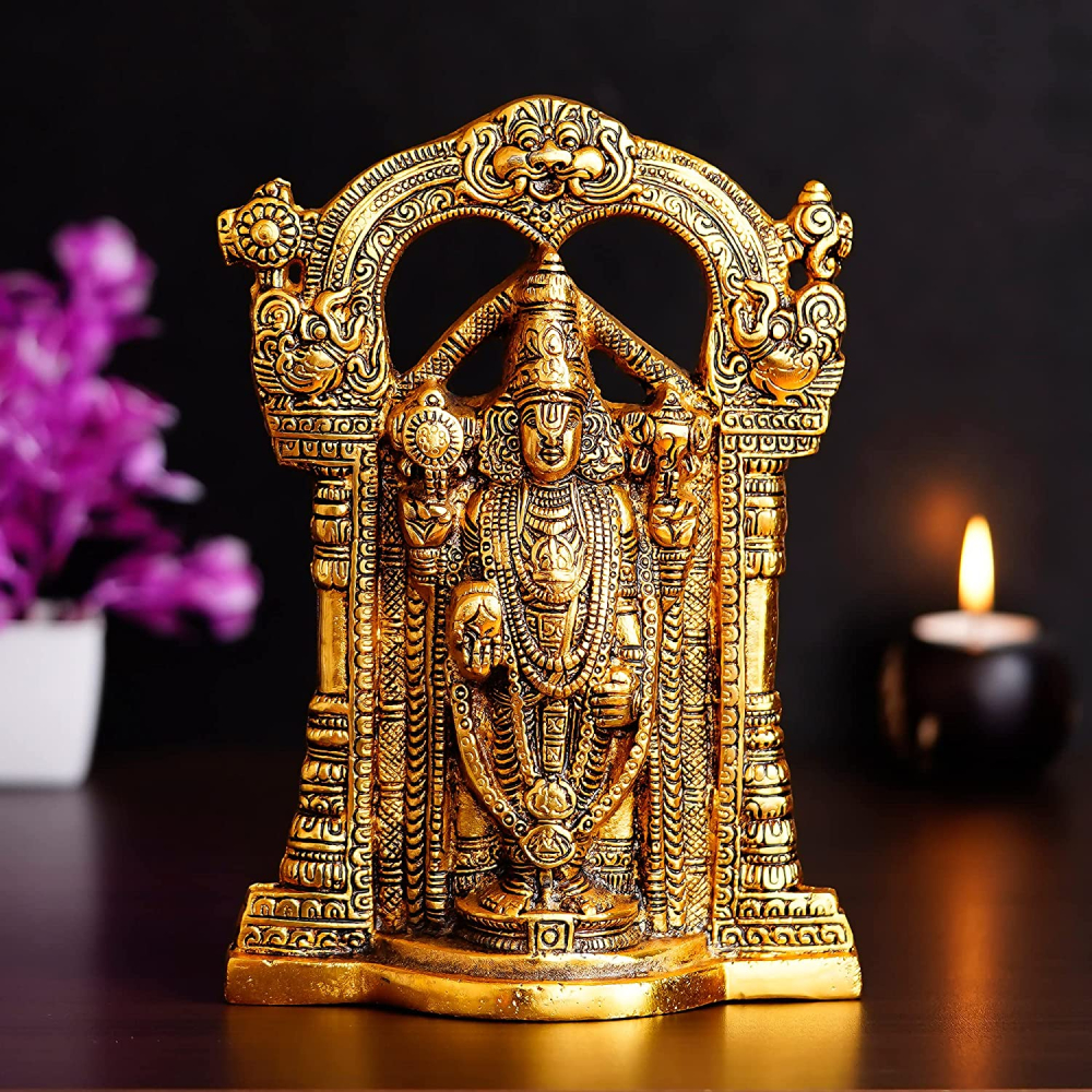 Oxidised Metal Tirupati Balaji Idol for Pooja, Home Temple, Office Decor & Gift