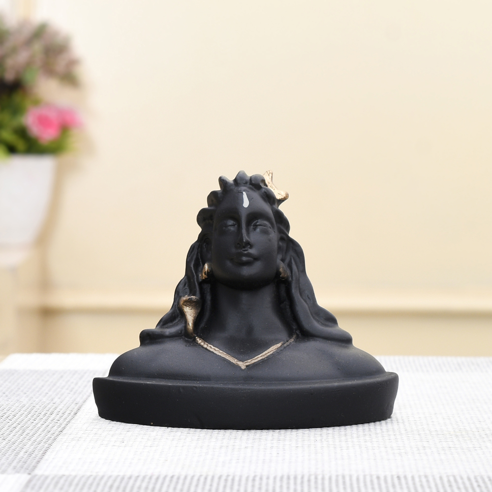 Craftam Polyresin Adiyogi Shiva Small Size Black Color Idol for Home Décor, Gift & Puja, Car Dashboard Statue