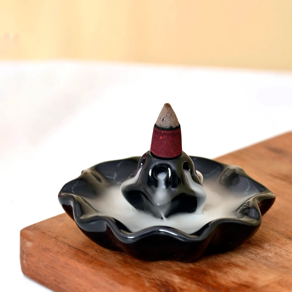 Ceramic Smoke Backflow Incense Burner for Home Decor, Gifts with 10 Backflow Smoke Cones