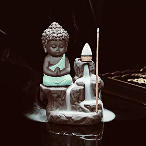 Buddha Smoke Backflow Fountain Cone Incense Holder Decorative Showpiece with Free 20 Smoke Backflow Scented Cone Incense (Green)