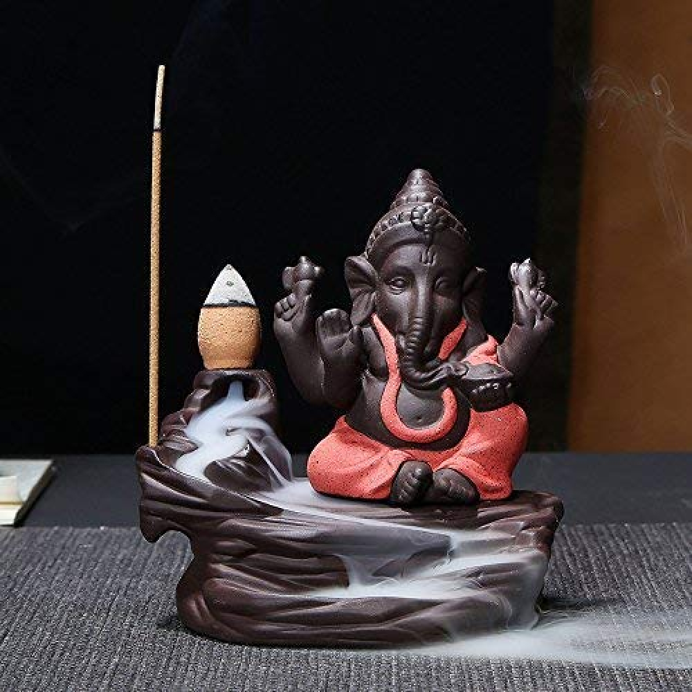 Ganesha Smoke Fountain Backflow Waterfall Cone Incense Holder Showpiece Statue with 10 Back Flow Incense Cone