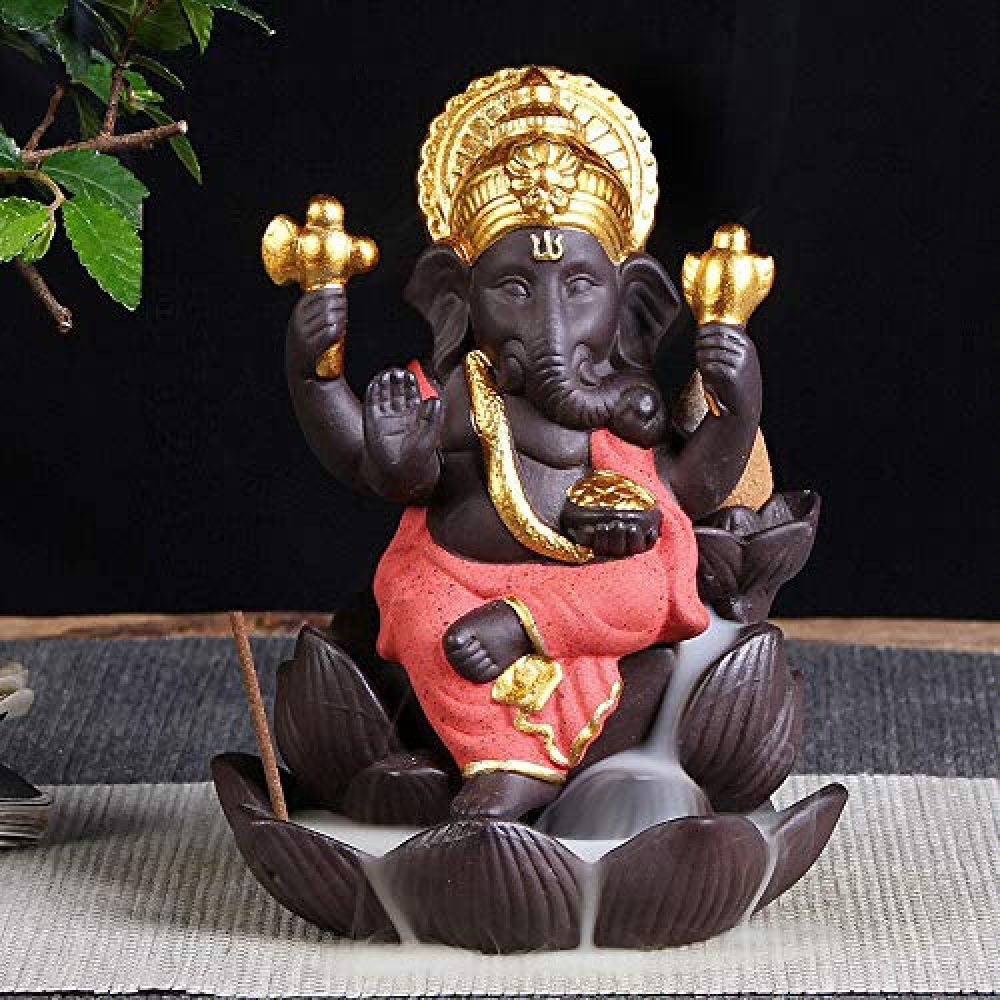 Ganesha Smoke Backflow Fountain Incense Cone Holder, Decorative Showpiece, Gift with Free 10 Smoke Backflow Scented Cone