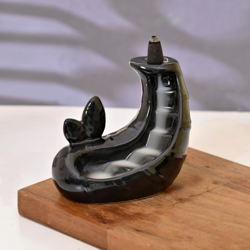Ceramic Backflow Waterfall Incense Burner with Cones for Home Decor Gifts with 20 Smoke Cones