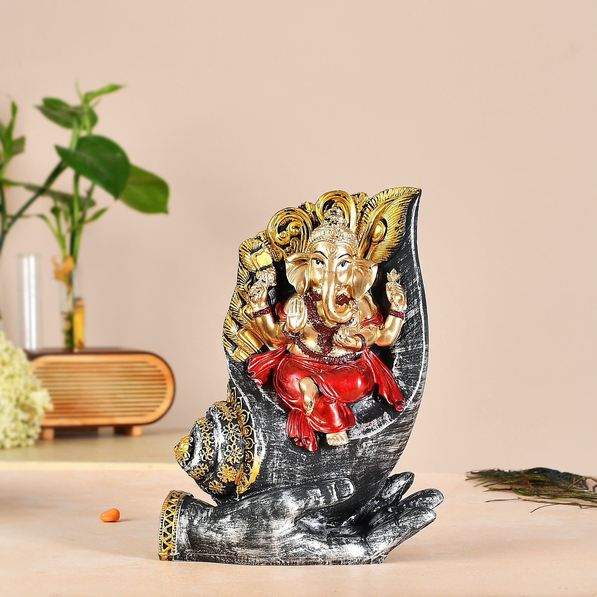 Ganesha Idol on Shank Palm Decorative Showpiece Figurine