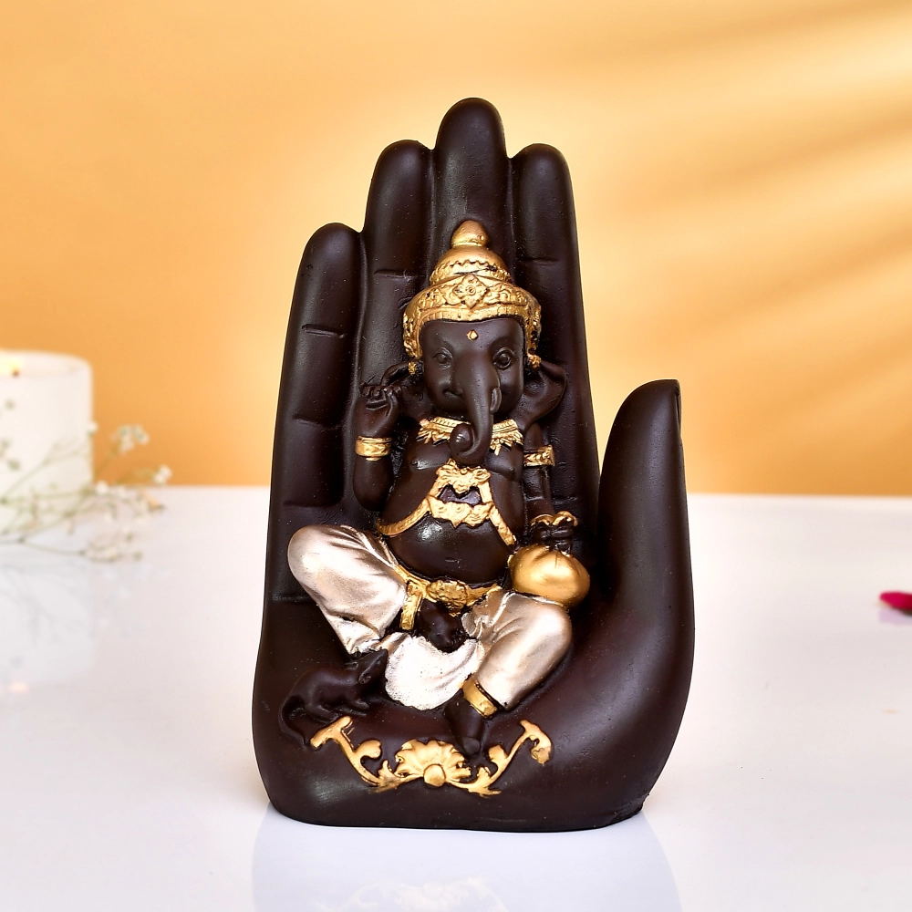 Polyresin Handcrafted Palm Ganesha Idol for Home Decor