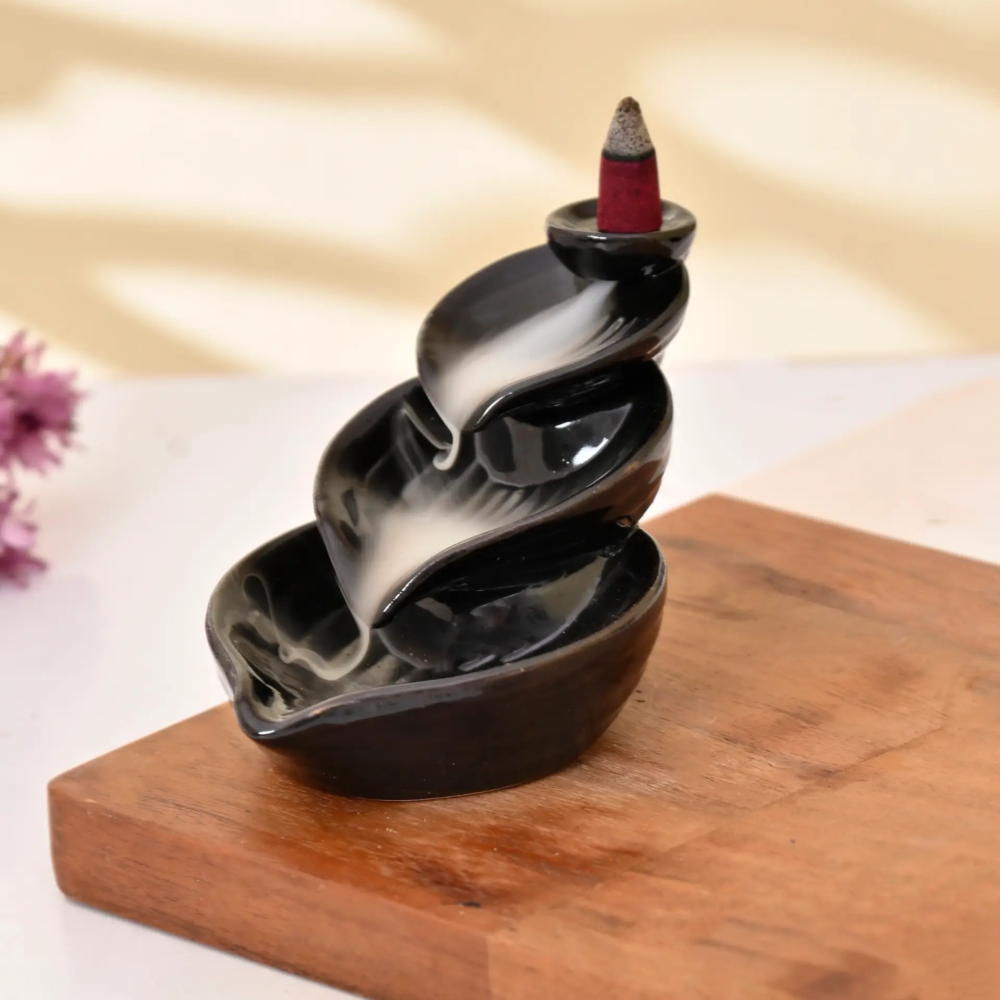 Ceramic Incense Burner Waterfall for Home Decor, Gifts with 20 Smoke Cones