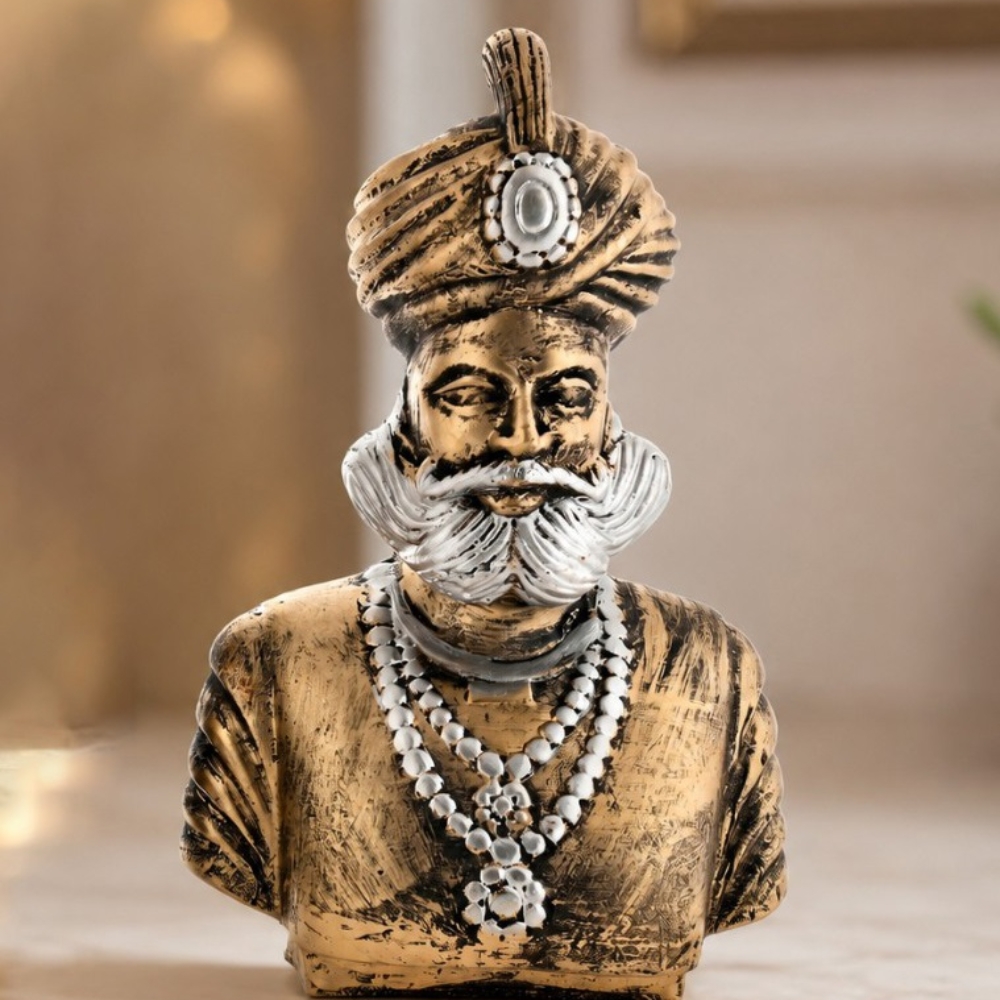 Rajasthani Showpiece : Polyresin  Maharaja Bust Statue Showpiece for Home Decor | Royal Rajasthani King Figurine | Vintage Decorative Sculpture for Living Room, Office & Tabletop
