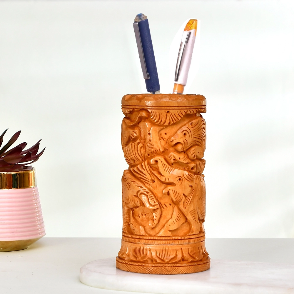 Handcrafted Wooden Pen Pencil Stand – Elegant Desk Organizer (6 Inch)
