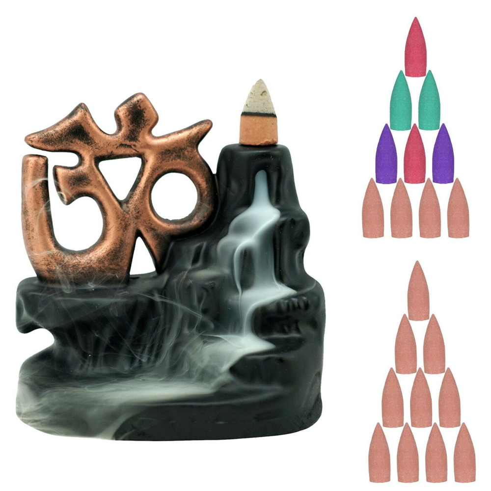 Polyresin OM Smoke Backflow Incense Holder with 20 Incense Cone